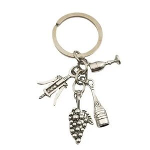BAG CHARM  Silver Tone Wine Lovers Key Chain